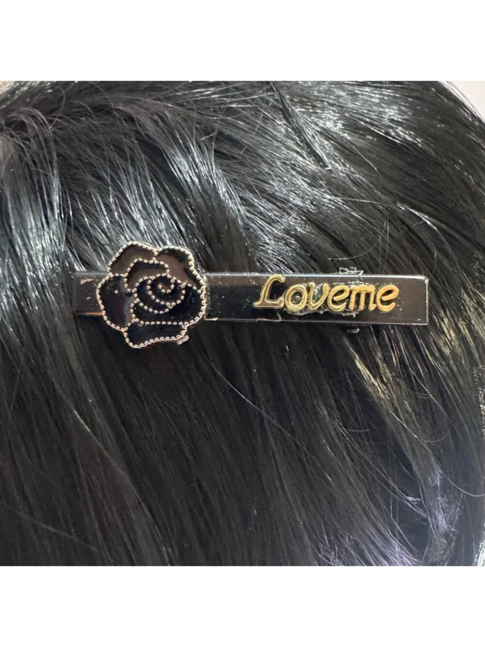 Black & Gold Love Me Hair Clip Rose Design Womens Hair Accessory NEW